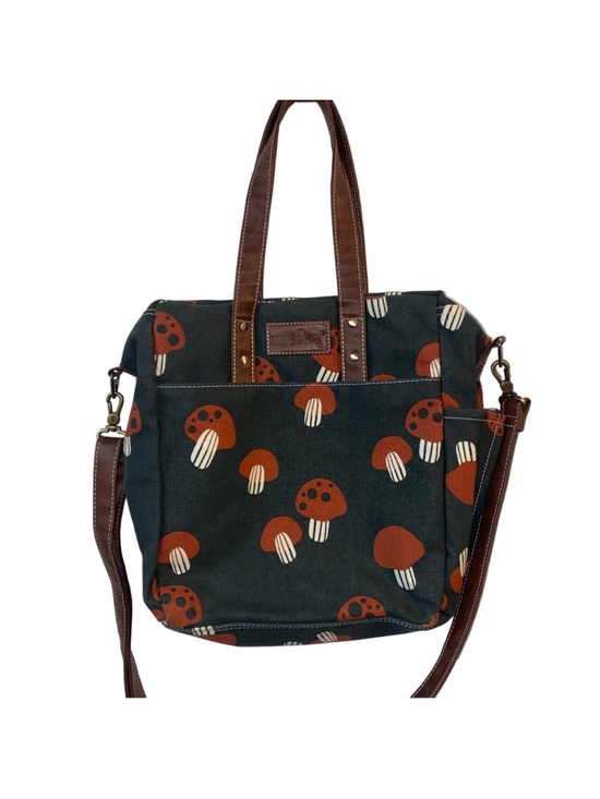 Maika Handbags - Women's Maika Crossbody Commuter Tote Bag Mushroom Mendocino Print